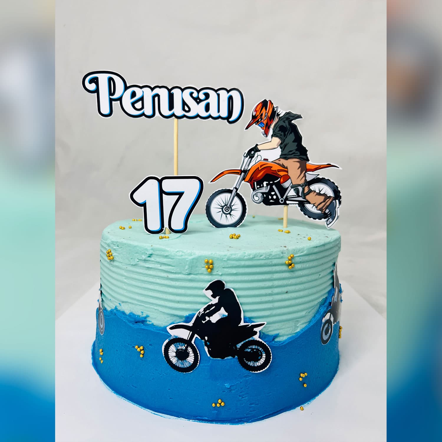 Pink Blue Biker Themed Birthday Cake — image 3