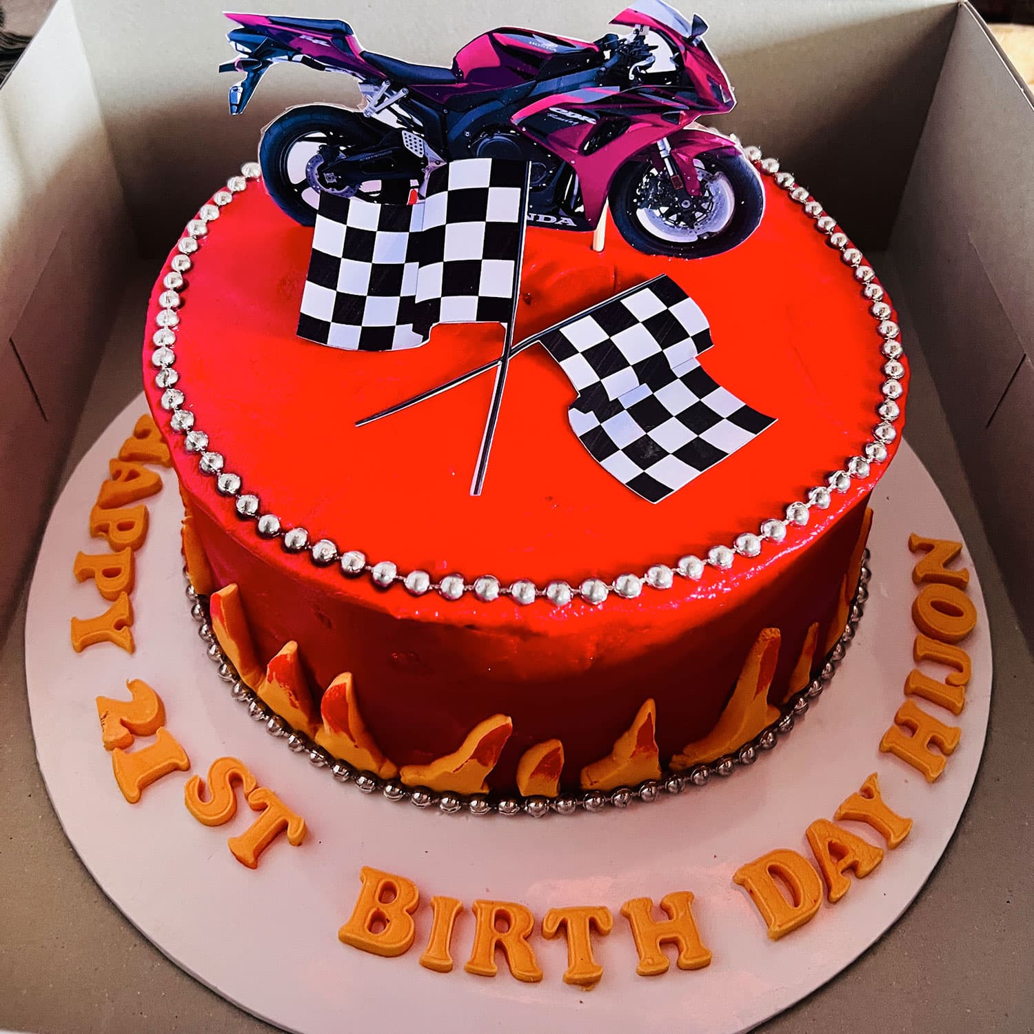 Pink Biker Themed Birthday Cake — image 4