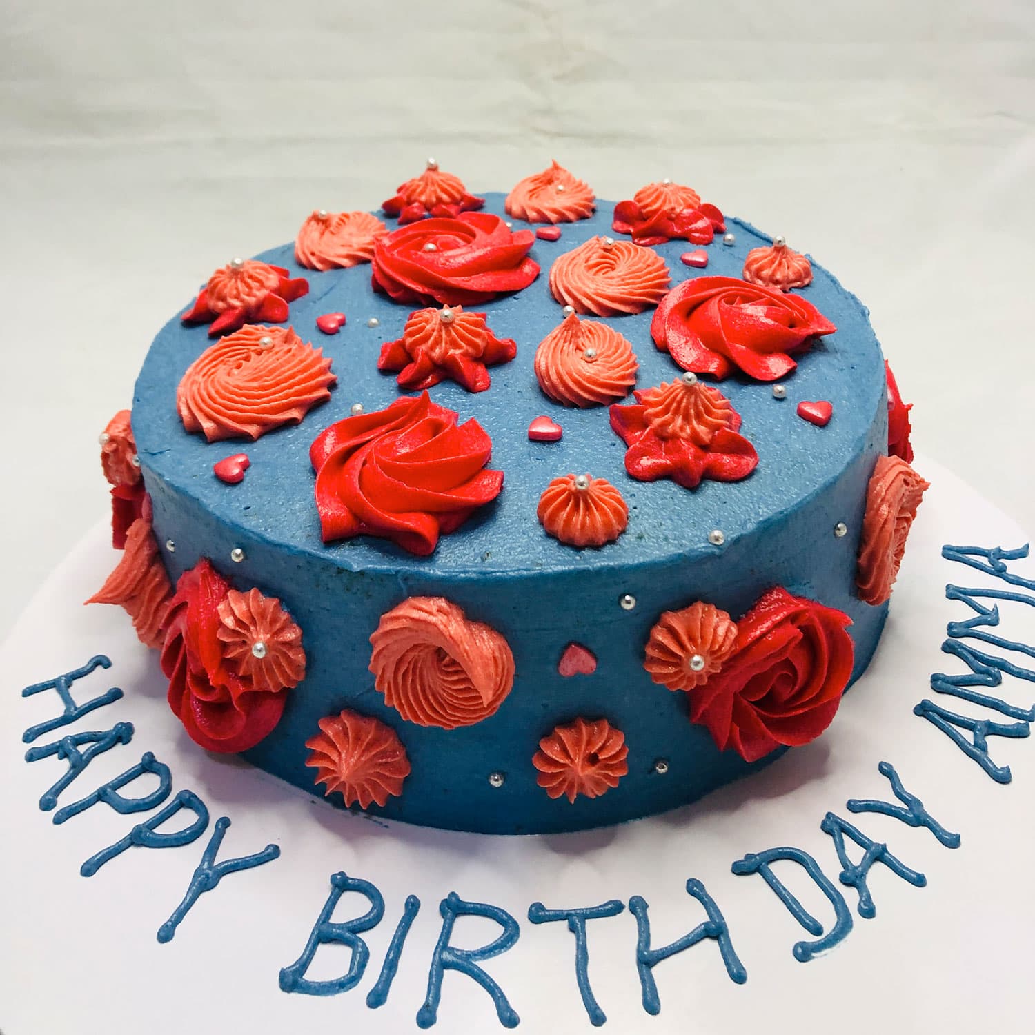 Blue Themed & Red Roses Birthday Cake — image 3