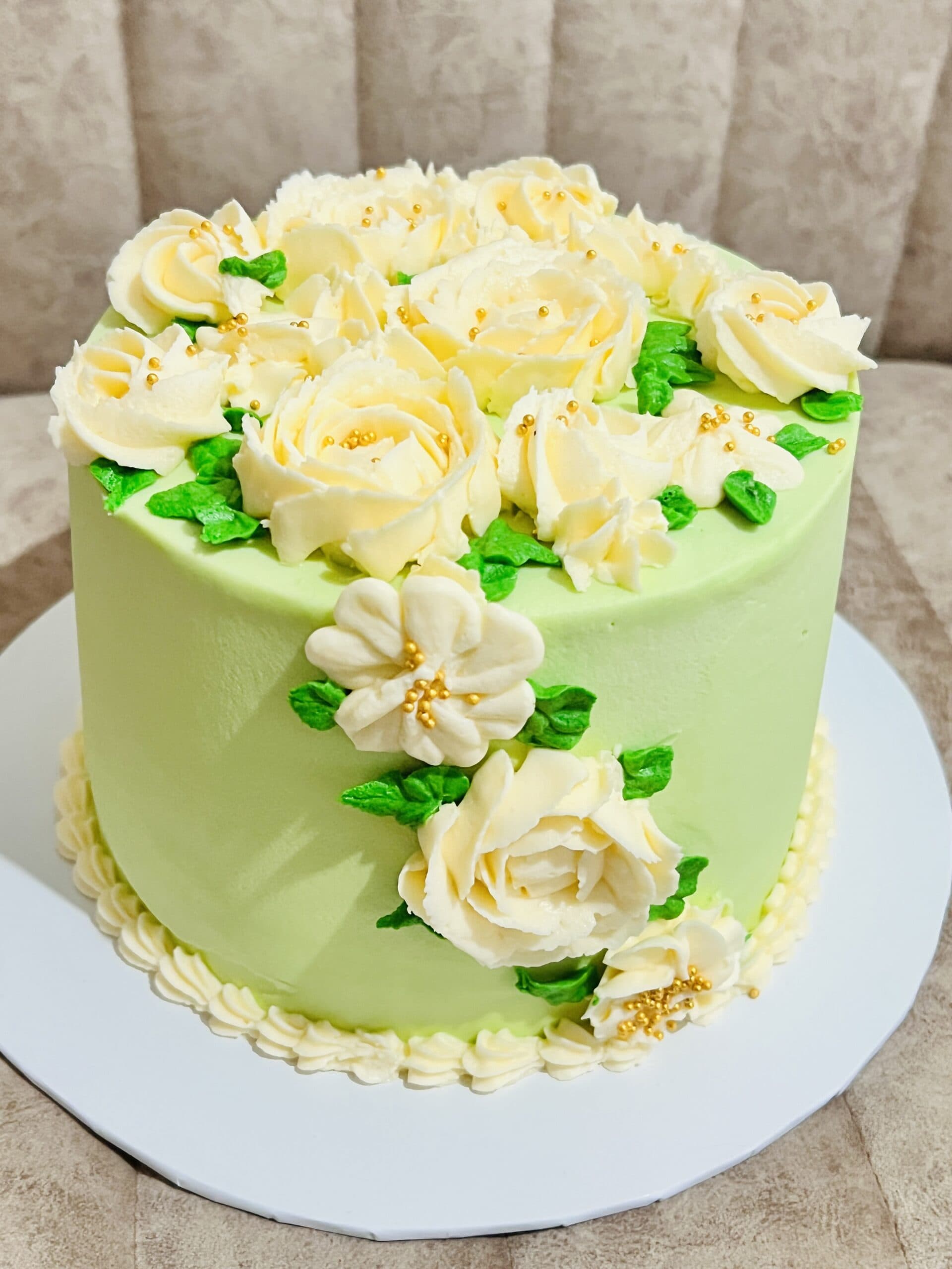 Green and white Anniversary Floral Cake — image 5
