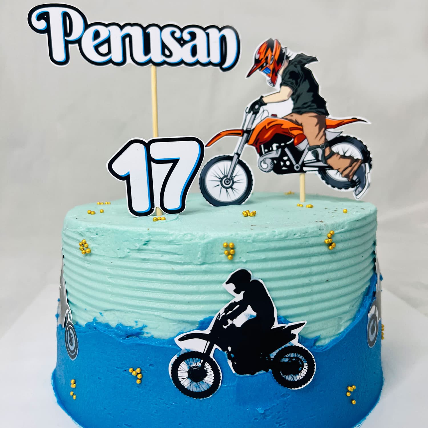 Blue Biker Themed Birthday Cake