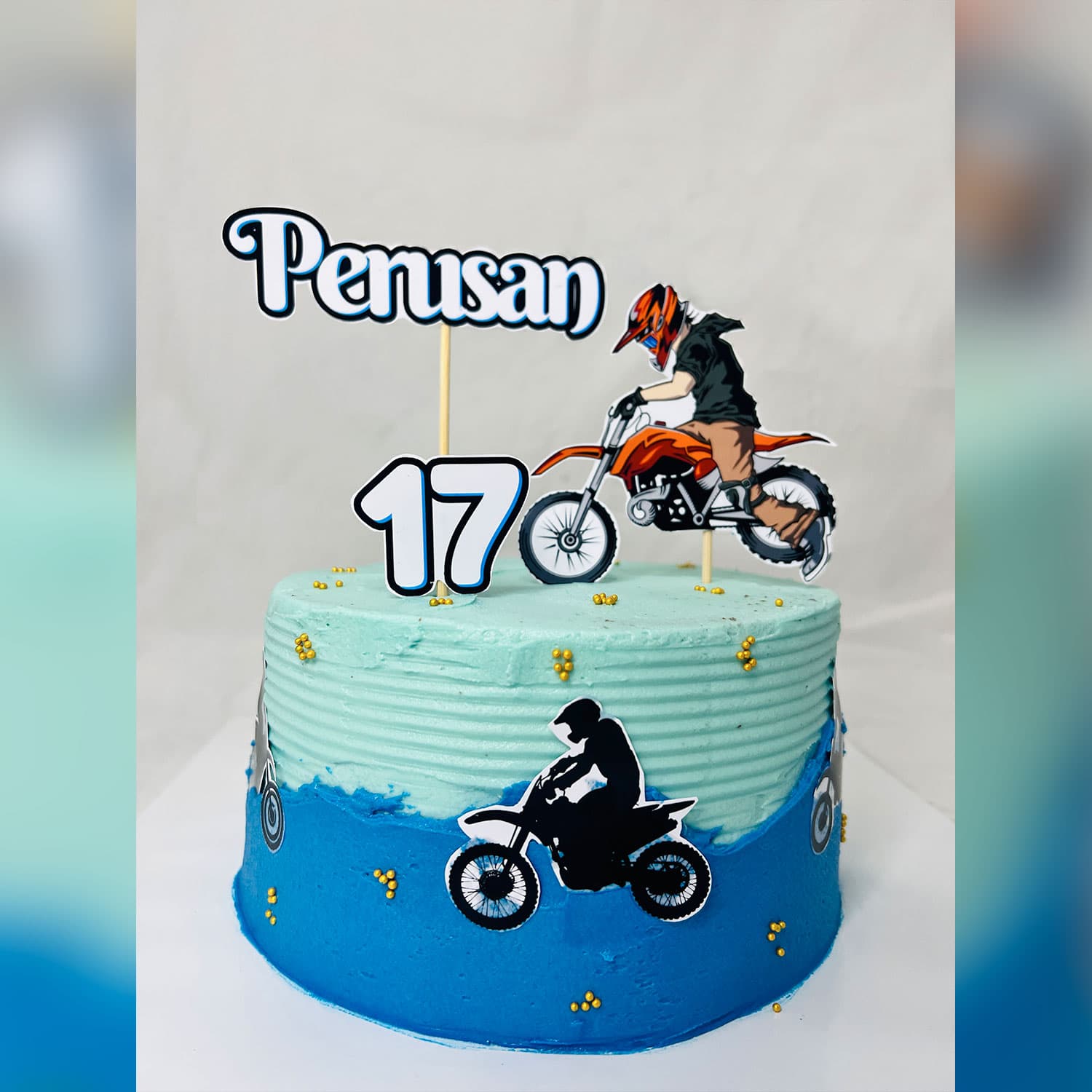 Pink Blue Biker Themed Birthday Cake — image 2