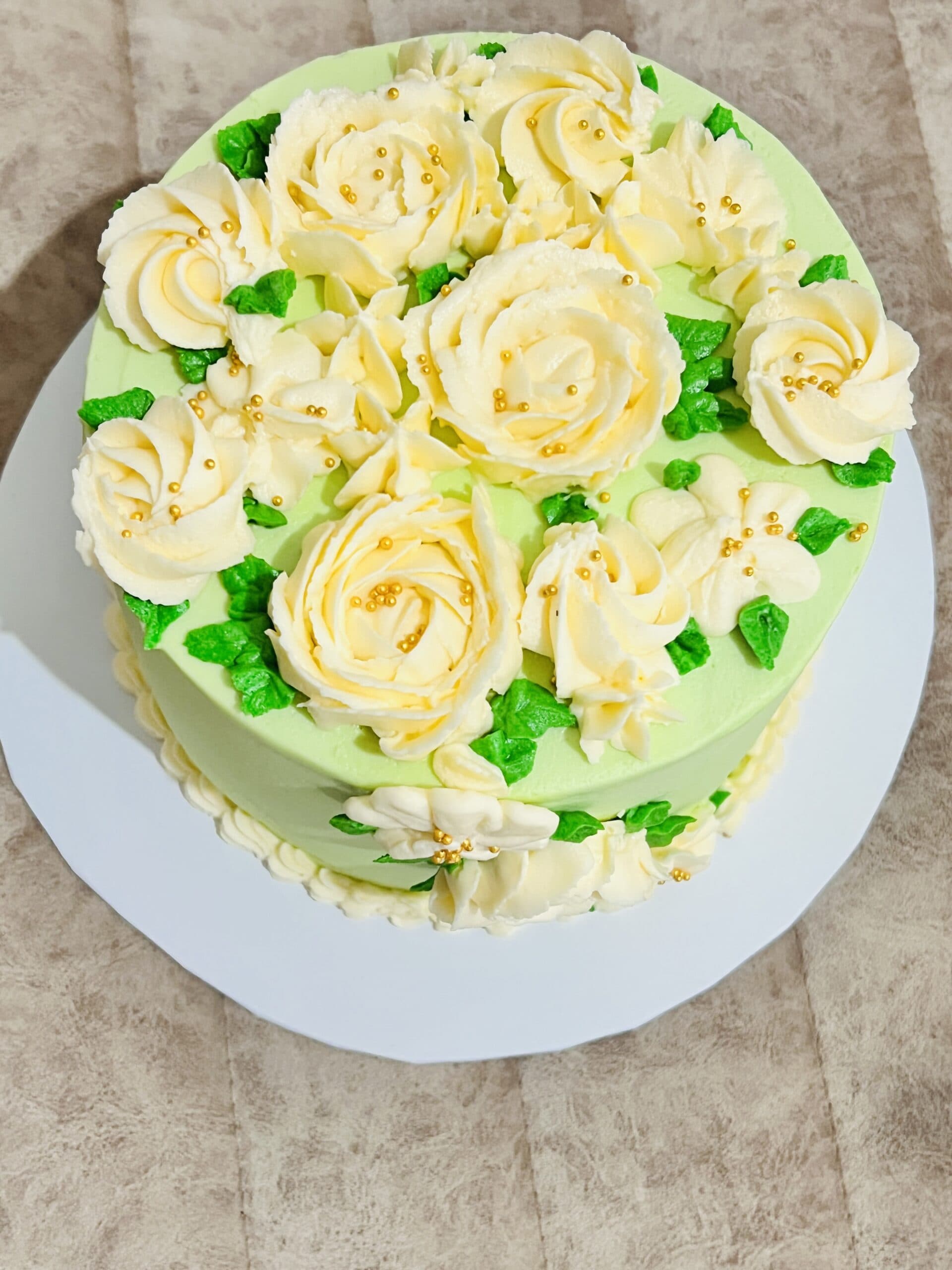 Green and white Anniversary Floral Cake — image 6
