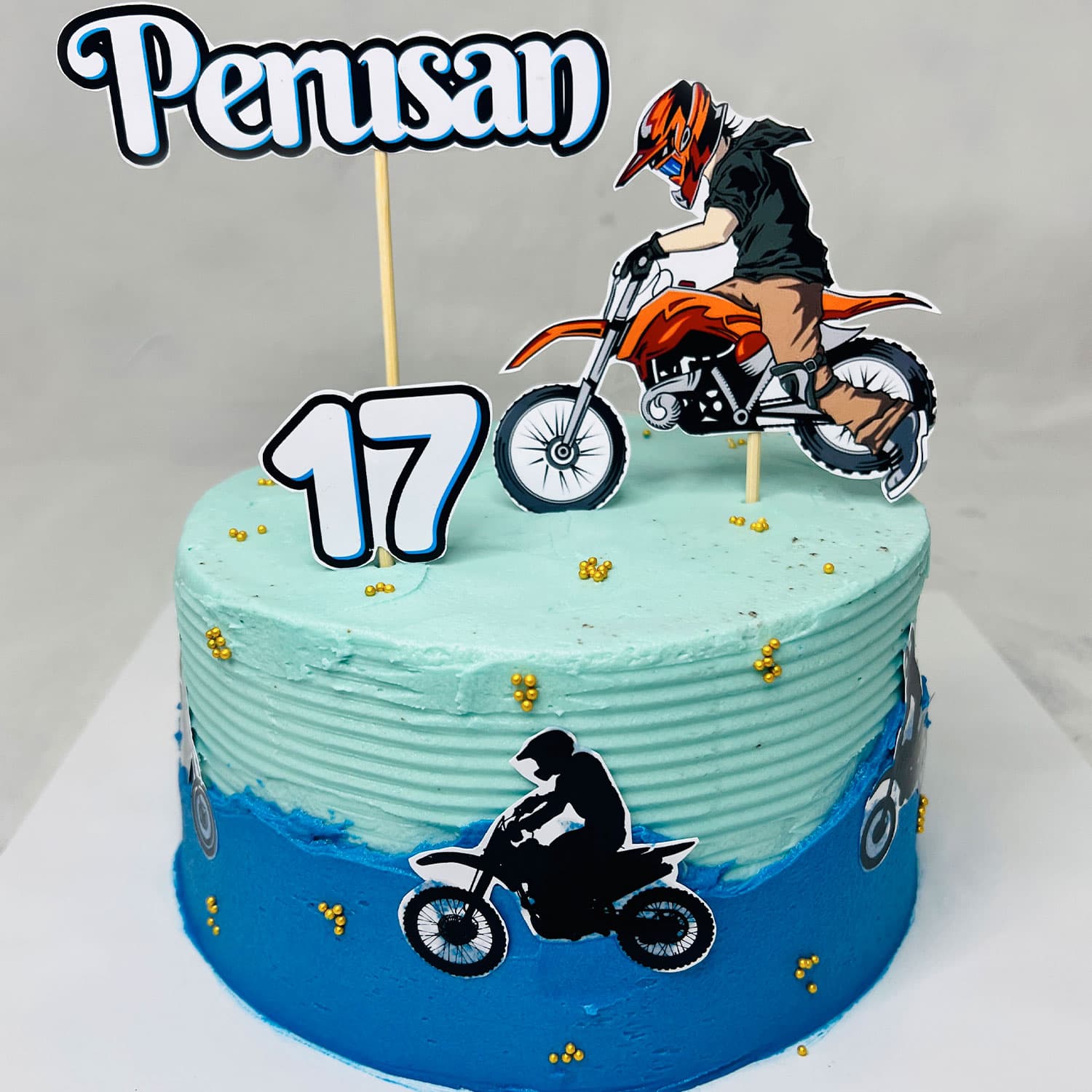 Pink Blue Biker Themed Birthday Cake — image 4